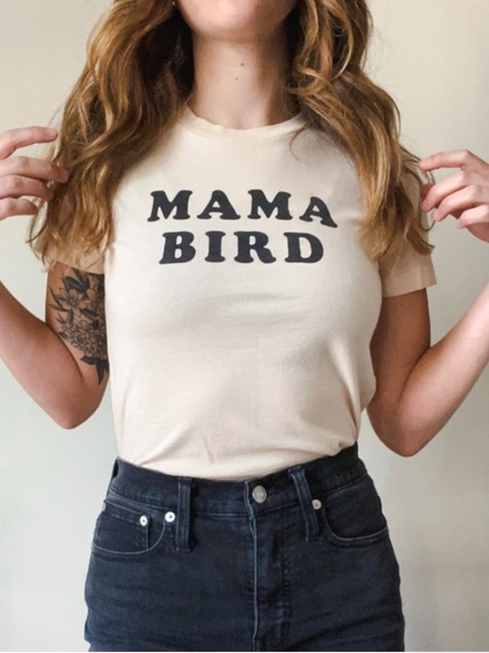 Mama Bird Graphic Tee Cream T Shirt The Bee & The Fox Retro 70s Groovy Mom Top